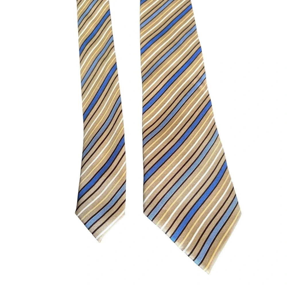 Mark Jason‎ Boys Tie Striped Brown Blue Tan Stain Resistant Youth Necktie